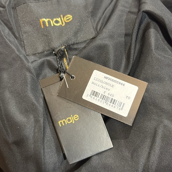 NWT Maje Mod Flower Print Sporty Winter Puffer Oversized Jacket Black Blue sz 0 - Picture 4 of 13